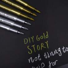 2pcs Gold & Silver Metallic Paint Pens, Suitable For DIY Painting/Doodling/Handcrafts/Scrapbooking/Sign Making On Black Cardstock, Acrylic Pens, Back To School Essentials - Sets - View 2