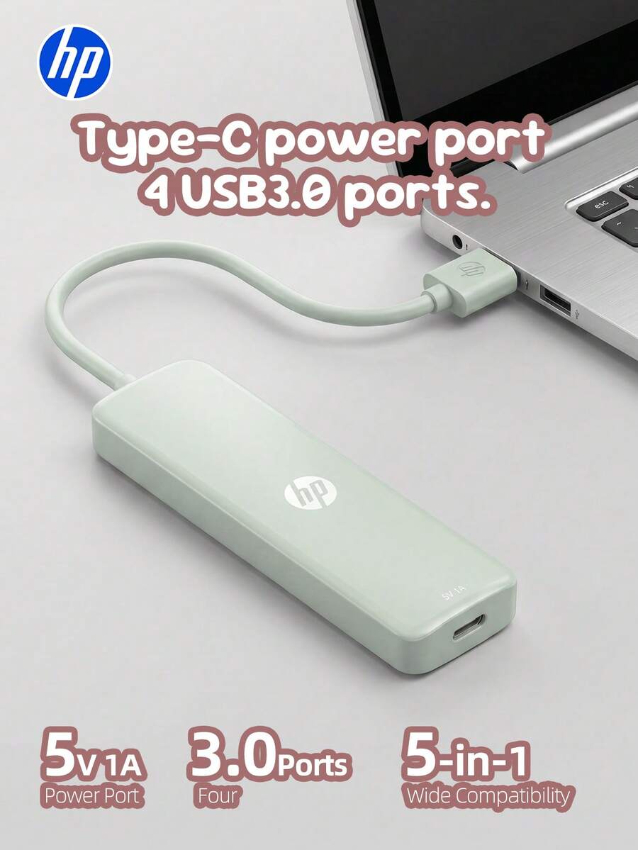 HP 4-In-1 Docking Station, DHC-CT100D, USB-A 2.0, 1-To-4, USB2.0*4, Type-C*1, Efficient File Transfer, Portable Multi-Function Docking Station, Plug And Play, Fresh Green, Suitable For Gift And Office Use. - View 1