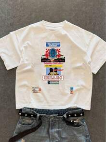 Eu Lager, Men's Hip-Hop Fashion Letter Print Short Sleeve T-Shirt - 黑色 - 查看 5