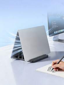 Soporte para portátil negro, soporte de computadora ajustable multifuncional, compatible con funda protectora MacBook, estante de almacenamiento vertical, funda protectora, soporte de almacenamiento, base. Esencial para dormitorio universitario. Teclado Bluetooth, funda de computadora, alfombrilla de escritorio, bolsa para portátil, periféricos de computadora, área de escritorio de oficina, almacenamiento de teclado con auriculares con cable, soporte con bolsa pequeña, soporte de almacenamiento para smartphone - Ver 10