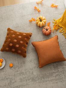 Homemorelove 1/2pcs PV Velvet Small Pumpkin Embroidered Pillow Case, Autumn Decor, Thanksgiving, Halloween Atmosphere Home Decoration Cushion, Suitable For Living Room, Bedroom, Sofa, Pillow Insert Not Included - Deep-burn Rabbit Fur Deep-burn - View 4