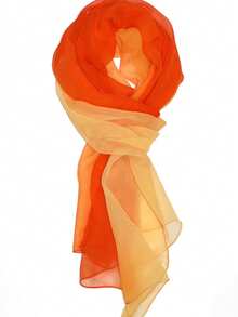1pc Women's Minimalist Classic Gradient Color Lightweight Chiffon Scarf, Skin-Friendly Comfortable Sun Protection Shawl, Suitable For Daily Use - Coral Orange - View 3