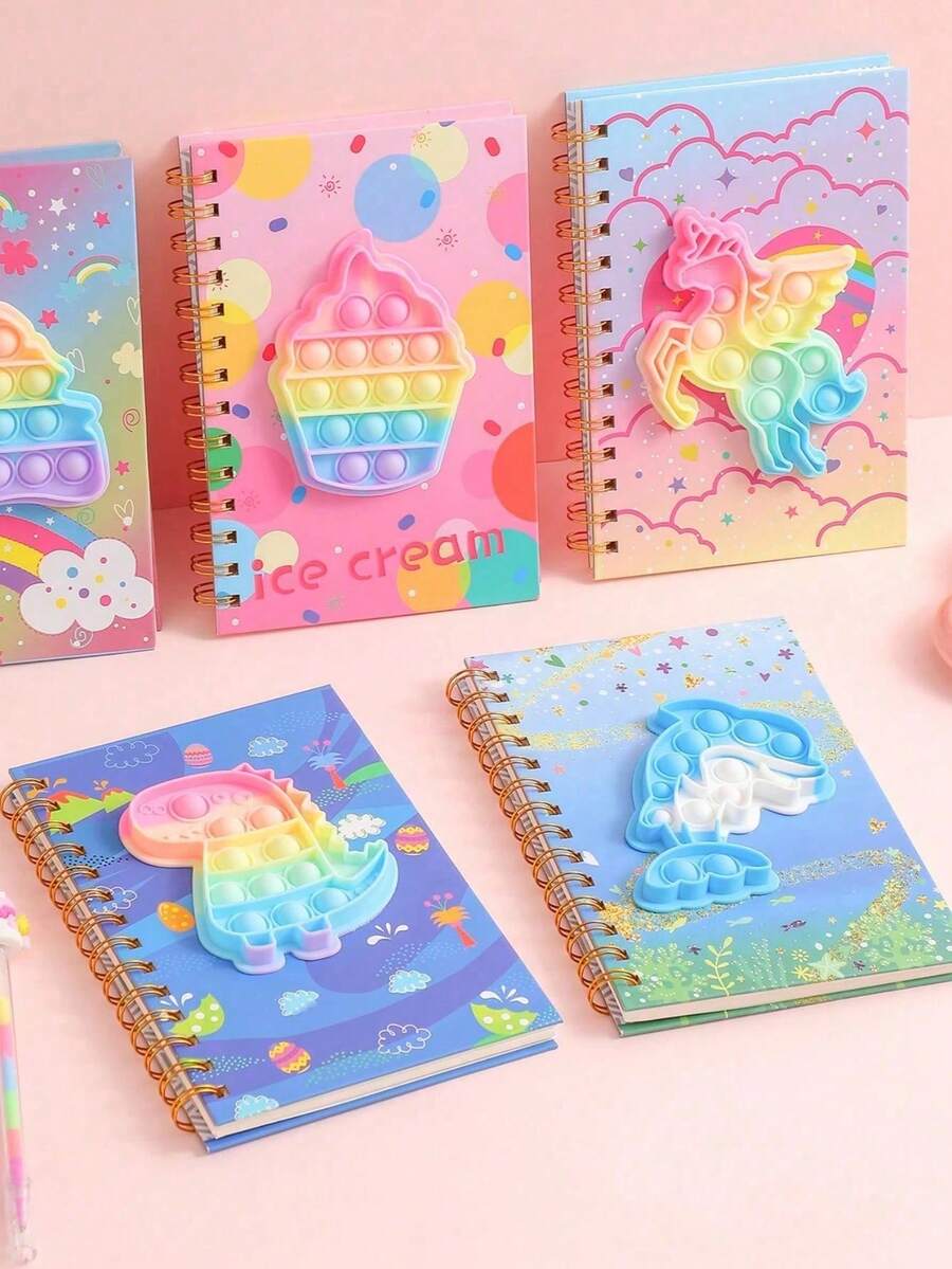 1 Beautifully Bound Student Notebook, 80 Pages, Unicorn Pattern, With Illustrations, Can Be Used As A Stress Relief Journal Or Ba, First Day Of School - Multicolor - View 1