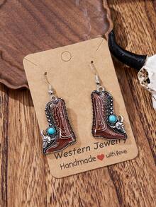MONLOTTI 1 par de pendientes de estilo vaquero vintage con botas de vaquero turquesa, pendientes bohemios para mujeres, 2 colores disponibles, adecuados para cualquier atuendo de vaquera, regalo exquisito para mujeres - Multicolor - Ver 4