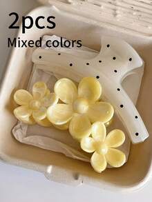 2PCS Cream Gradient 3-Flower Claw Clips, French Polka Dot Hair Claw, Gentle Atmosphere Hair Clips For Back Of Head Updo, Suitable For Daily Wear, For Thick Hair - Multicolor - View 11