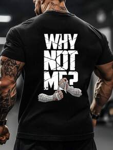 Men's Minimalist Boxing "Why Not Me" Print Crew Neck Short Sleeve Summer Sports T-Shirt, Gym, Gym Outfit Black - Black - View 1