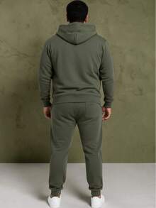 Men Plus Size Hoodies Sets - Army Green - View 2