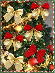12Pcs Sparkly Christmas Bows, Xmas Tree Ornaments For Home, Office & Party Decor - Multicolor - View 1
