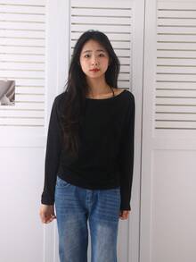 Women's Fashion Off-Shoulder Long Sleeve T-Shirt, High Elasticity Polyester Fabric, Autumn Essential, Suitable For Daily Wear White Casual - White - View 2