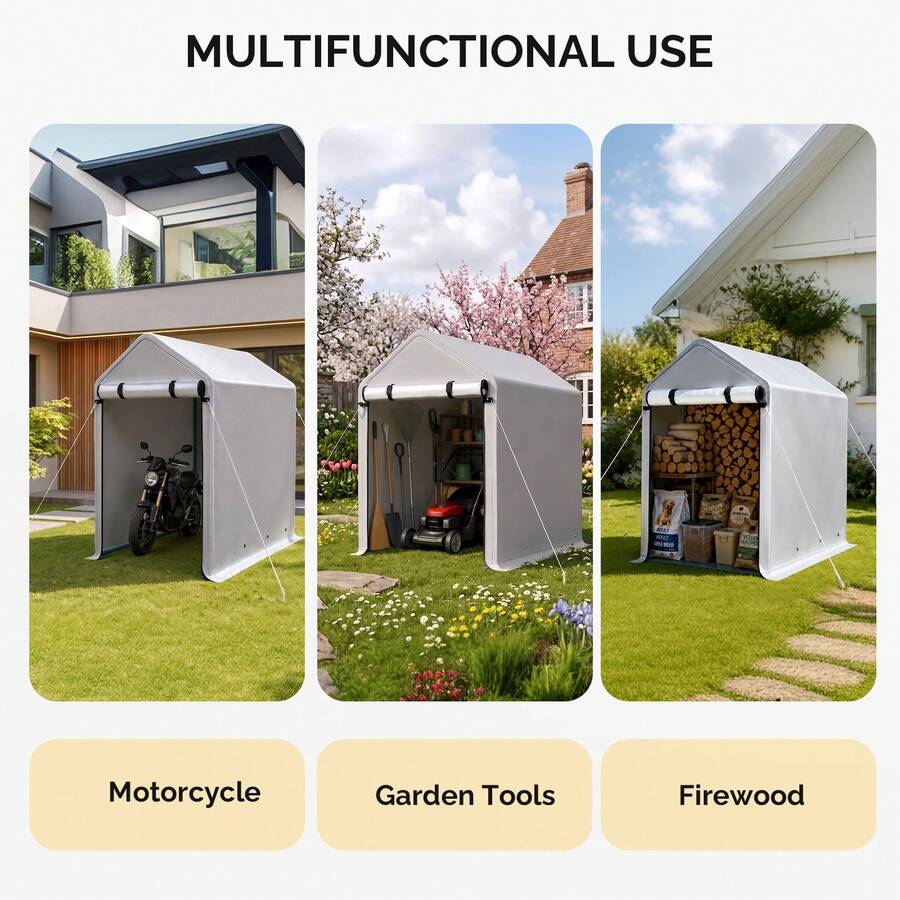 3x6 FT Heavy Duty Bike Storage Shed, Weatherproof Outdoor Portable Storage Tent For Bicycles & Garden Tools - Silver-gray - View 1