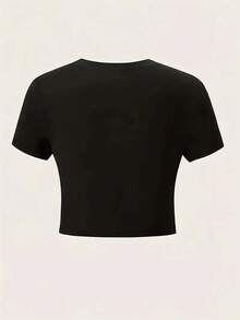 Women's Solid Color - Black Cropped: Cherry Disco Dream: Women's Black Cropped, Adorned With Shiny Pixel Pearls - Easy To Maintain, Suitable F - Black - View 2