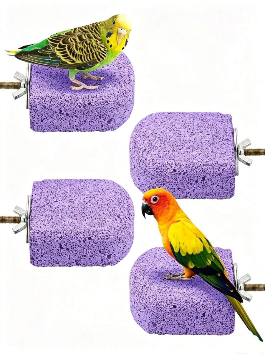 1pc Bird Beak Grinding Chewing Toy Parrot Calcium Perch Bird Standing Platform Cage Accessory Suitable For Budgies, Cockatiels, Lovebirds, Canaries - Multicolor - View 1