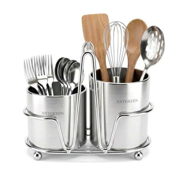 Soporte de acero inoxidable 316 para encimera de cocina, cuchillos, tenedor y cuchara, organizador de cubiertos a prueba de óxido, juego de 2, color plateado