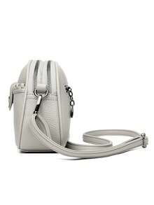 Modische Damen-Umhängetasche aus Leder, lässige multifunktionale Handy-Schultertasche für Outdoor und Pendeln, kleine Tasche - Hellgrau - Übersicht 5