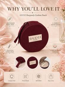 Gucci Red Cushion Bag, 8.5CM/3.34IN*8.5CM/3.34IN, Vertical Striped Fabric, Zipper Closure With Strap, Compact And Portable, Versatile Storage - Burgundy - View 5