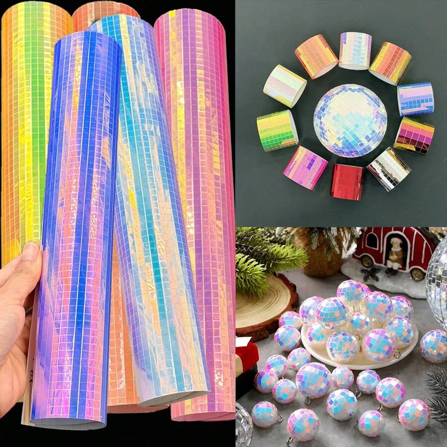 DHboying 1 Roll Iridescent PET Disco Ball Style Stickers, Multiple Colors Available (5x5mm Colorful Mosaic Squares), Self-Adhesive; Suitable For DIY Crafts, Doll Decoration, Home Decor And Party Styling