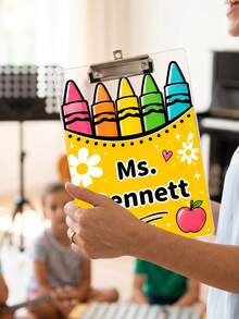 1pc Custom Teacher Name Crayon Bucket Clipboard, Personalized Cute Rainbow Crayon Writing Board, Pastel Pocket Art Clip Board,Teacher Appreciation Gift,Back To School,OfficeDesk Decor,Teacher Gift - Multicolor - View 15