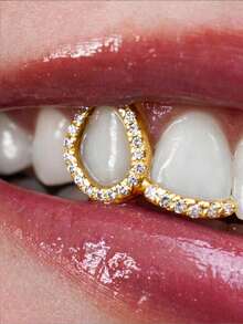 1-2Pcs Gold Grillz Teeth Cover, Fake Braces, Oral Accessory For Men&Women, Rapper Look, Festival, Concert&Party Wear Shiny&Bling Budget-Friendly - Multicolor - View 5