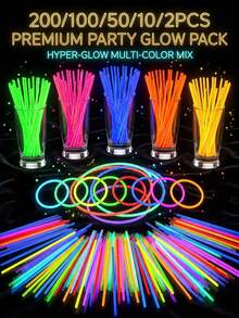 100/50/10/2pcs 8 Inch Glow Sticks, High Quality Ultra Bright Glow Sticks, Lasts 10 To 12 Hours. Suitable For Parties, Gatherings, Bars, Birthdays, Halloween Parties - View 2