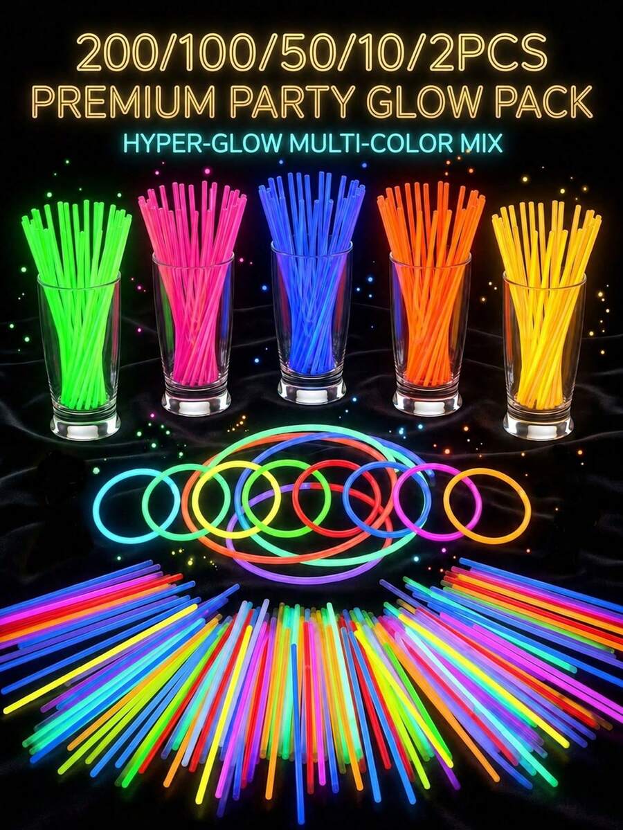 100/50/10/2pcs 8 Inch Glow Sticks, High Quality Ultra Bright Glow Sticks, Lasts 10 To 12 Hours. Suitable For Parties, Gatherings, Bars, Birthdays, Halloween Parties