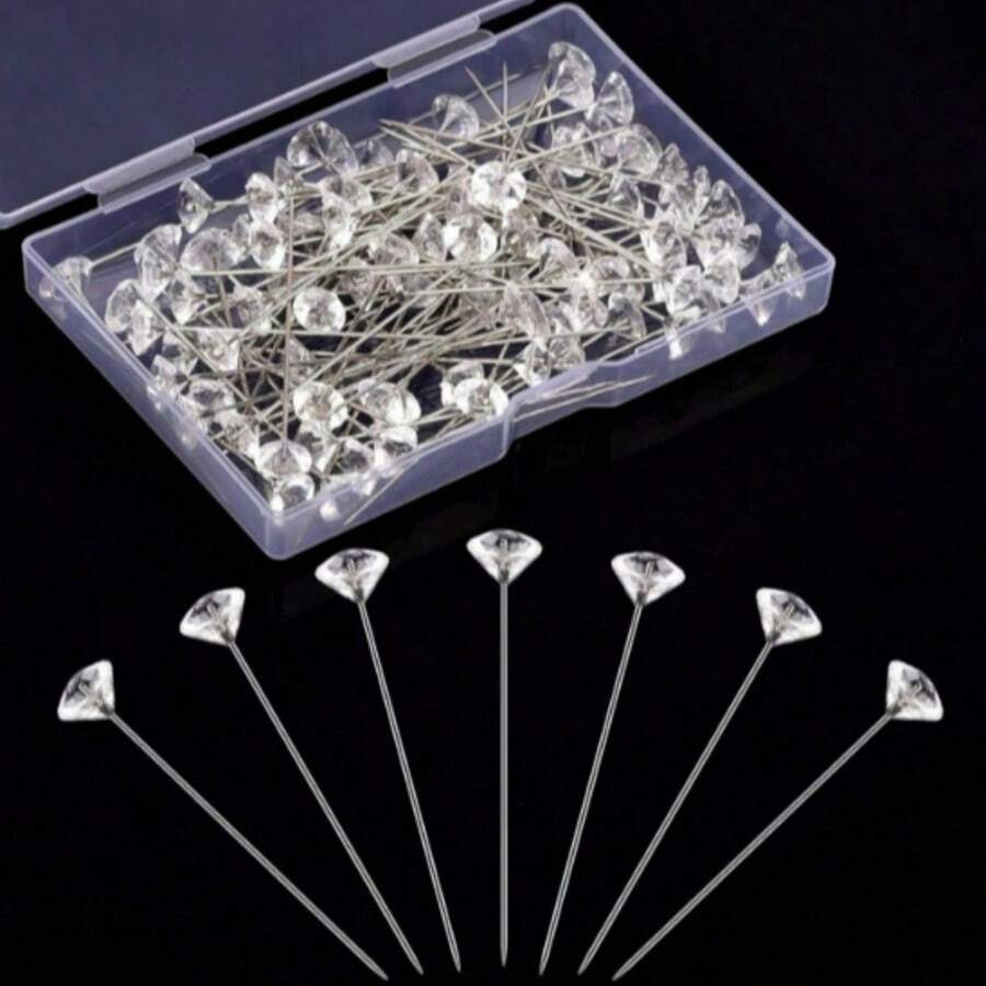 100入鑽頭針 透明水鑽花卉飾針 盒裝 - 鑽石針 - 查看 1