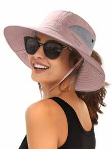 1pc Women's Ponytail Hole UPF 80+ Sun Hat, Large Brim Foldable Beach Summer Hat, Outdoor Bucket Hat,Vacation - A - View 8