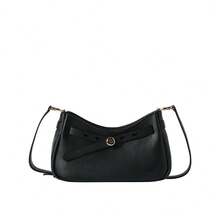 Tory Burch Tory Burch Romy Collection Women's Shoulder Handbag Pebbled Texture Belted Detail Quiet Luxury Minimalist Style Sophisticated Work Office 179955-001 - Black 179955-001 - View 1