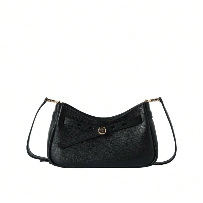 Tory Burch Tory Burch Romy Collection Women's Shoulder Handbag Pebbled Texture Belted Detail Quiet Luxury Minimalist Style Sophisticated Work Office 179955-001 - Black 179955-001 - View 1