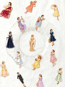 50Pcs Vintage 1950s Lady PET Stickers, Transparent Retro Mid Century Woman Dress Decals, Soft Vintage Aesthetic, Decor For Journal, Phone Case, Laptop, Scrapbook & Retro Fashion Crafts School Supplies - 6*6*1 - View 2