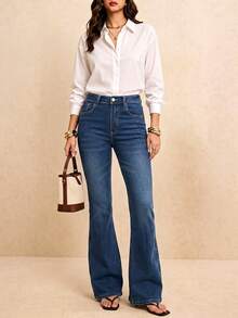 Hot Girl Style Flare Jeans - New Vintage High Waist - Dark Wash - View 3