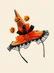 1PC/Set Halloween Atmosphere Headpiece Sequin Pumpkin Hat Headband Witch Party Performance Prop Lace - View 6