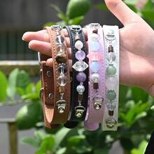 1pc Natural Crystal Pet Collar, Adjustable Leather Collar For Cats And Dogs, Durable Daily Wear Accessory - Multicolor - View 5
