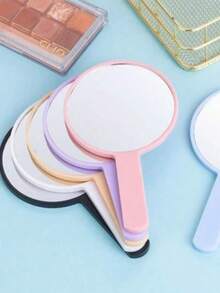 1pc Round Handheld Makeup Mirror, New Sweet Girl Style, Portable Makeup Mirror, Suitable For Home, Outdoor, School, Compact And Convenient To Carry, Perfect For Back To School Season - Multicolor - View 1