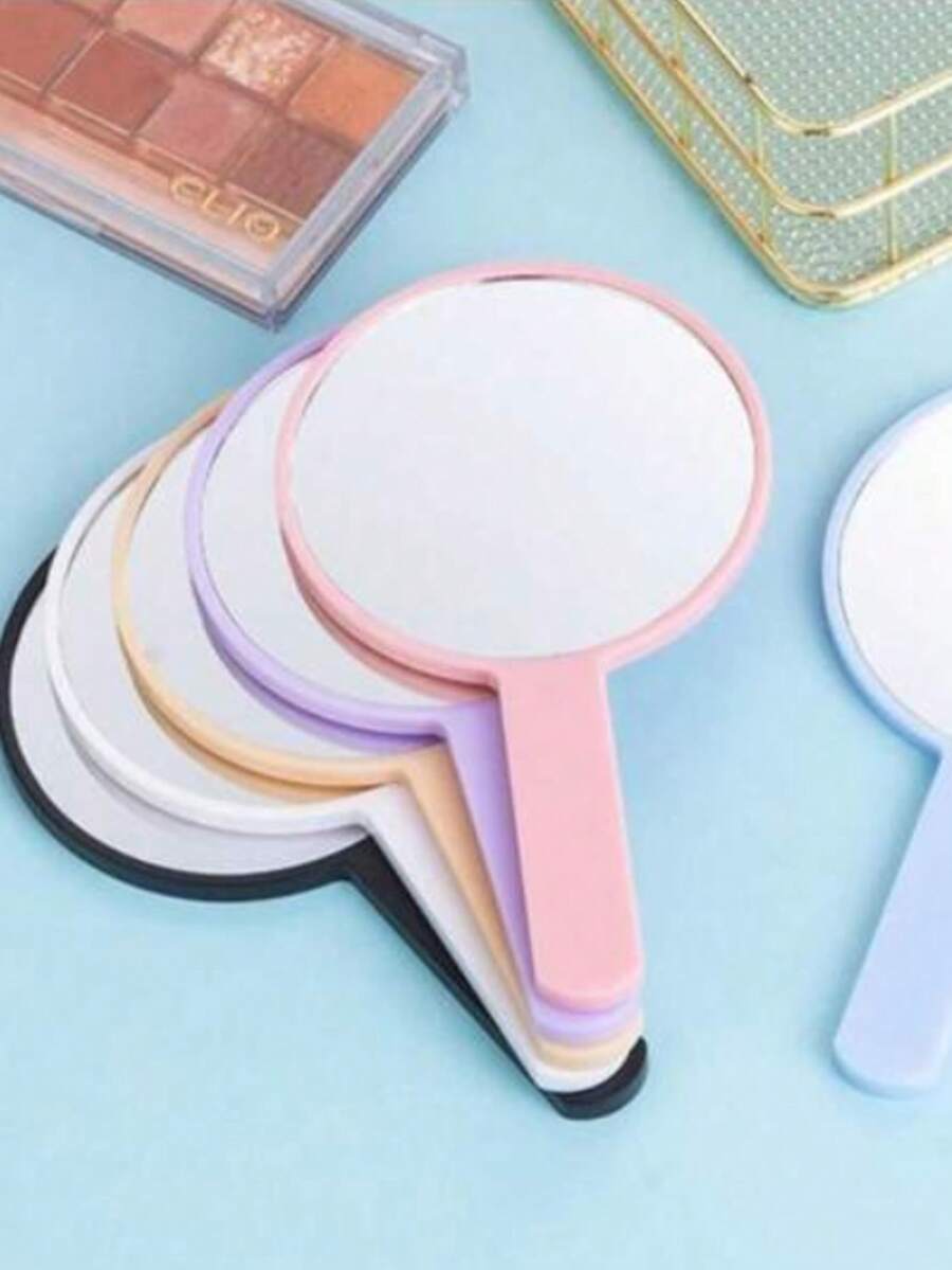 1pc Round Handheld Makeup Mirror, New Sweet Girl Style, Portable Makeup Mirror, Suitable For Home, Outdoor, School, Compact And Convenient To Carry, Perfect For Back To School Season - Multicolor - View 1