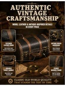 Wooden Treasure Chest Box, Leather Craftg Vtage Small Decorative Storage Boxes, Versatile Display Decorative Box With Hged Lid For Jewelry Trkets, Keepsakes, Photo Props "X5.9"X8.26 - Brown - View 4