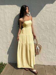 Women Long Dresses - 淺黃色 - 查看 1