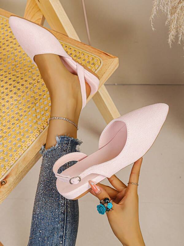 Suede Back Strap Pointed Toe Flat Shoes, Low Vamp Commuter Shoes, Nude Pink, Beige, Denim Blue Casual Women's Shoes