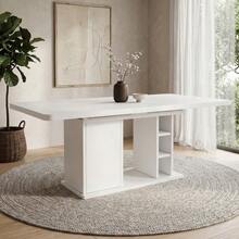Mesa de comedor extensible de 140/180 x 80 cm, apta para 6-8 personas, con espacio de almacenamiento, tablero reforzado, mesa de comedor extensible de estilo escandinavo, color roble. - Blanco - Ver 5