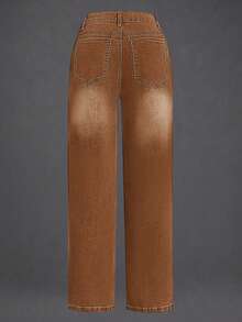 Neue vintage Washed Weite Bein Lässig Jeans für Frauen, Braun - Hochwertig, modisch und bequem für den Frühling - Braun - Übersicht 5