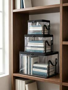 Heavy-Duty Transparent Storage Box With Flip Lid, Large Rectangular Stackable Space-Saving Organizer Bin, Durable Plastic Storage Container For Clothes Books Home Office Travel Household Organization Backpack Storage Bag - Multicolor - View 3