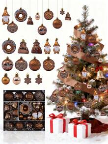 60pcs Christmas Ball Ornaments, Mixed Color Shatterproof Holiday Hanging Decor Set, Luxury Pendant Decorations, Suitable For Christmas Tree, Party And Holiday Indoor Decoration, Christmas Home Decor Gift - Brown - Style 2 - View 6