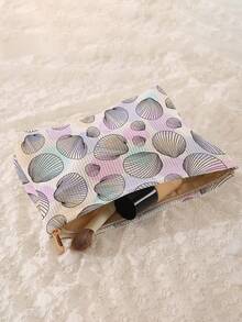 Bolsa de almacenamiento de cosméticos portátil con patrón de concha, impresión de doble cara, bolsa de maquillaje con cremallera para viajes, organizador multifuncional de artículos de tocador - Multicolor - Ver 4