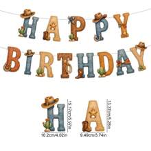 1set Western Cowboy Theme Outdoor Party Decorations, Happy Birthday Banner, Vintage Horse Cowboy Rodeo Party Supplies, Boys Cowboy Hat And Horse Garland, Birthday Party Decorations, Wall Hangings, Room Decor, Birthday Party - Camel - View 2
