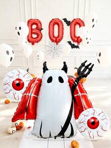 6 Stücke Set Halloween Teufel Ballon Set, enthält "BOO" Buchstaben, Augapfel, Teufel Ballons, geeignet für Halloween, Geburtstag, Spukhaus, Zimmer, Innen- und Außendekoration, Szenenatmosphäre Schaffung - Mehrfarbig - Übersicht 6