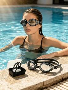2pcs Multi-Color High Definition Anti-Fog Swimming Goggles Set, Adult Unisex Waterproof Racing Swim Goggles With Portable Storage Box And Nose Clip 2 Pieces Set (Goggles + Nose Clip) - Multicolor - View 1