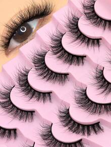 GROINNEYA 7 Pairs Thick Eyelashes Doll Eye Lashes Volume 5D False Lashes Fluffy Soft Faux Mink Eyelashes Criss Cross Natural Makeup Strip Lashes,Tail Elongated Eyelashes,Reusable Lash,For Date And Travel Essential,Party,Perfect For Everyday Wear - Black - View 1