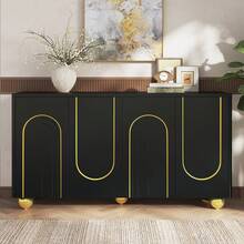 Sideboard With 4 Drawers - Internal Shelves - Gold Metal Legs - 黑色 - 查看 11