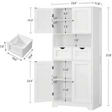 57.8" H Tall Bathroom Storage Cabinet With 4 Doors & 2 Adjustable Shelves, Freestanding Bathroom Cabinet With 2 Drawers, Kitchen Cabinets & Variant 1 - White 2 Drawers - View 3