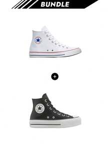 Converse [Bundle] Chuck Taylor All Star Chuck Taylor All Star Unisex Shoes White M7650C + Chuck Taylor All Star Chuck Taylor All Star Lift Woman's Sneakers Black 561675C - Optical White+Black - View 1