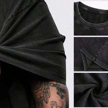 Plus Size Men's 2-Piece Set: Vintage Washed Black Bench Letter Print Plus Size T-Shirt - Black - View 8